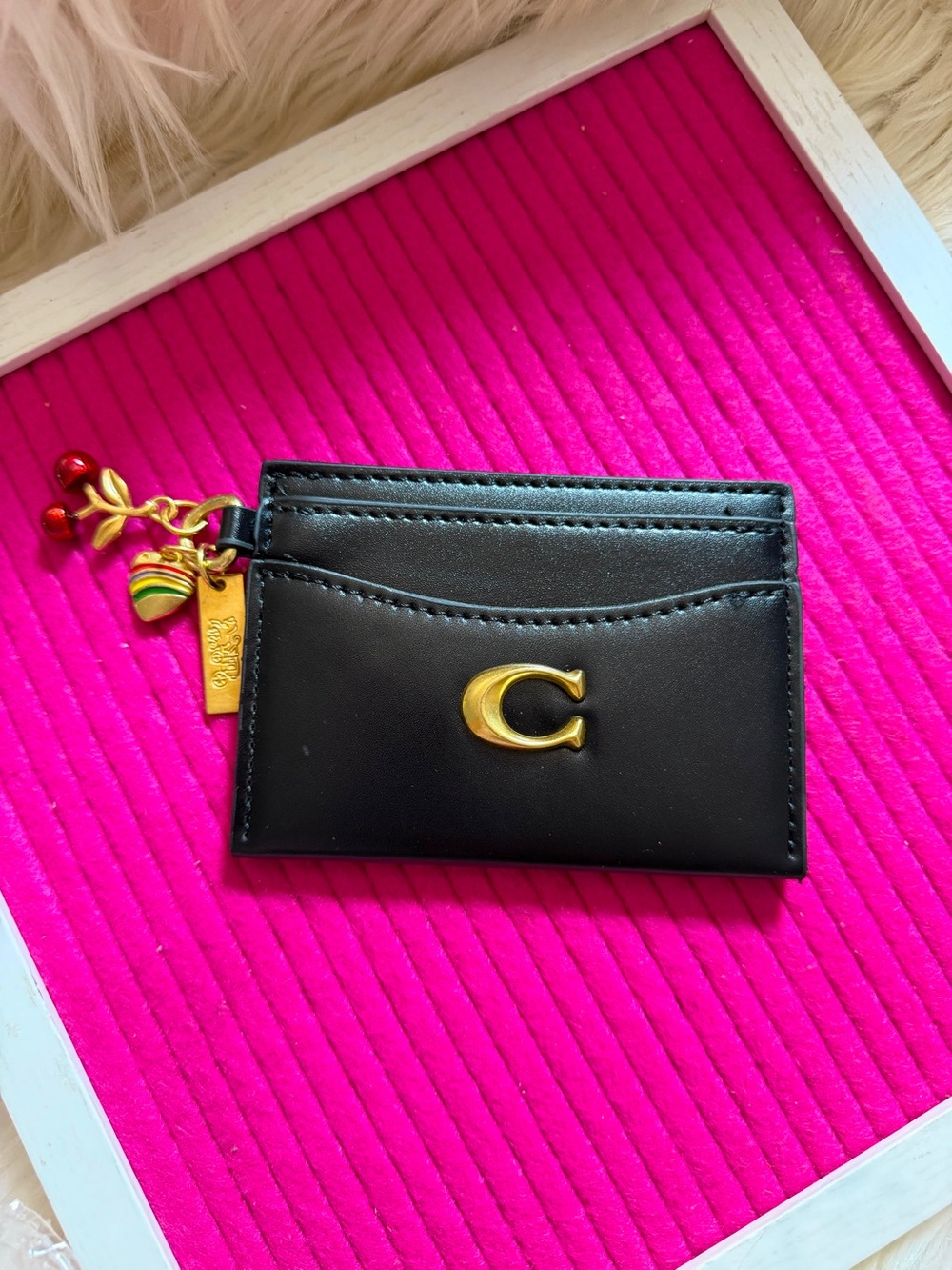 Coach Black Leather Card Case with Gold 'C' Hardware ( D.U.P.E) ( RE—PLI—CA)